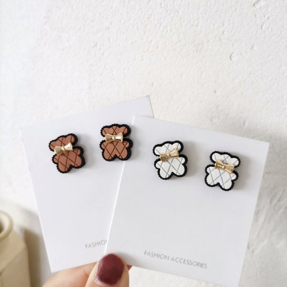 💙💕💕Last one⚡️Cute Plaid Bears Stud Earrings - Picture 7 of 15